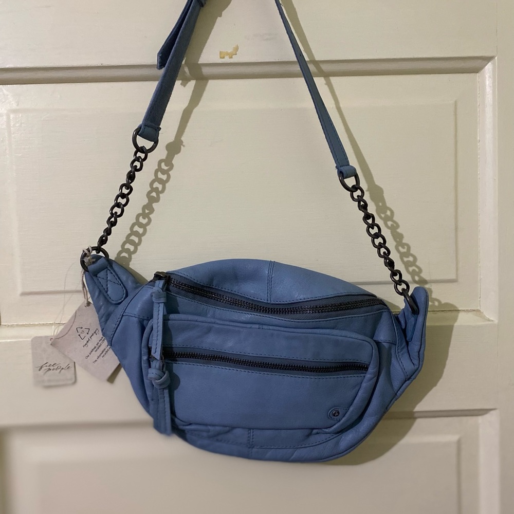 Sold Free People We The Free Distressed Leather Archer Sling Bag Light Blue NWT - Picture 9 of 15